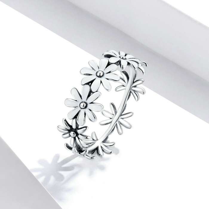 Inel argint cu flori margarete albe [3]