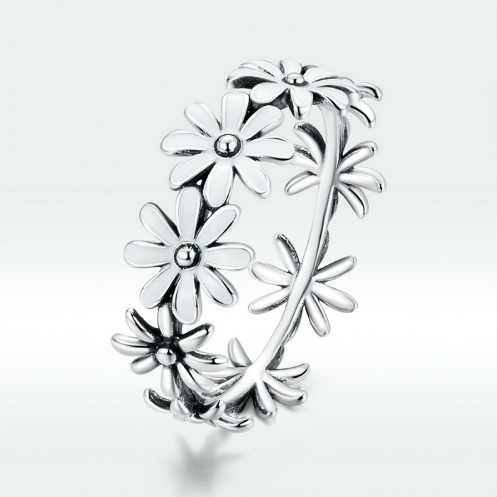 Inel argint cu flori margarete albe [8]