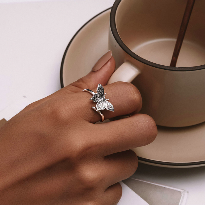 Inel argint cu fluturasi, reglabil [4]