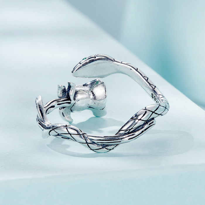 Inel argint cu sarpe si trandafir [7]