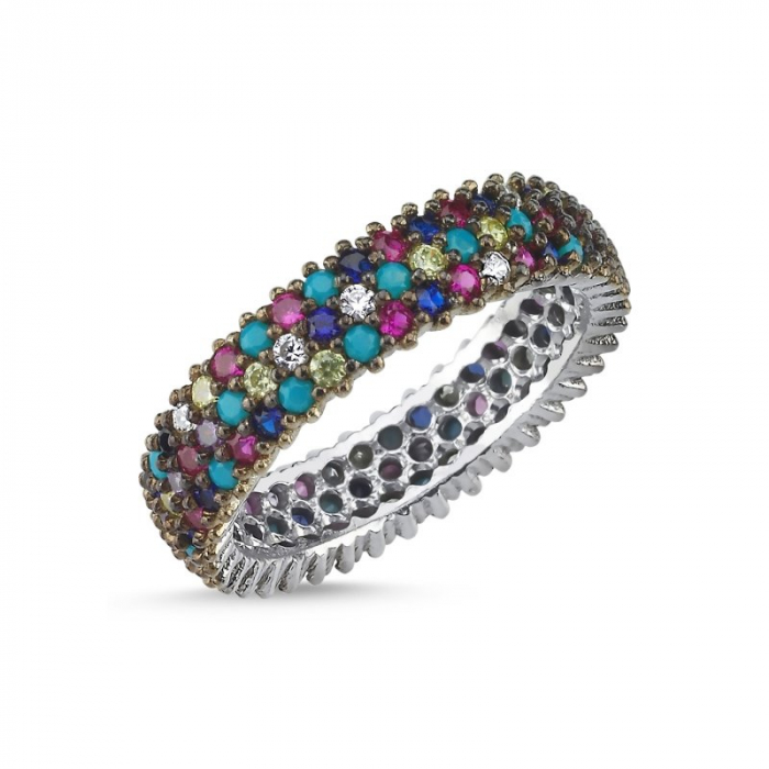 Inel argint Eternity cu 3 randuri zirconii colorate [5]