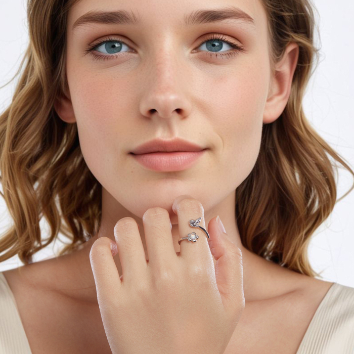 Inel argint Floare si Pasare [9]