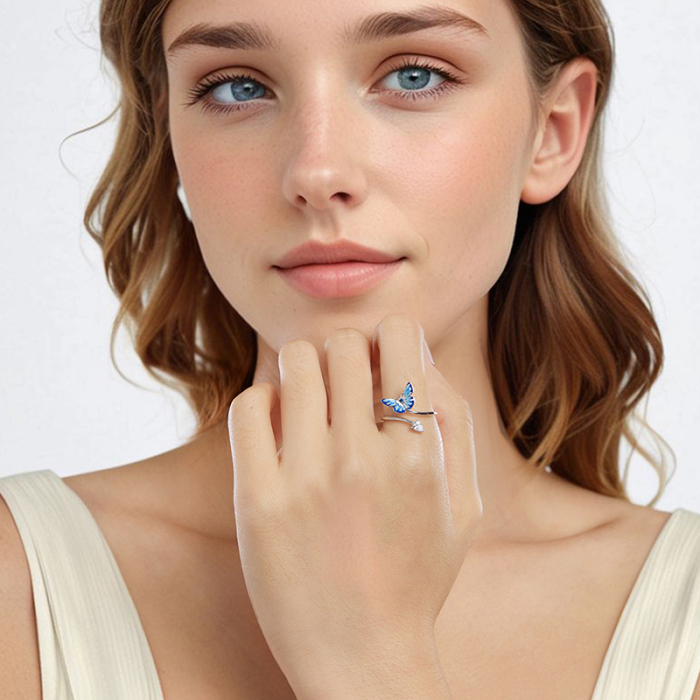 Inel argint reglabil cu fluturas albastru [10]