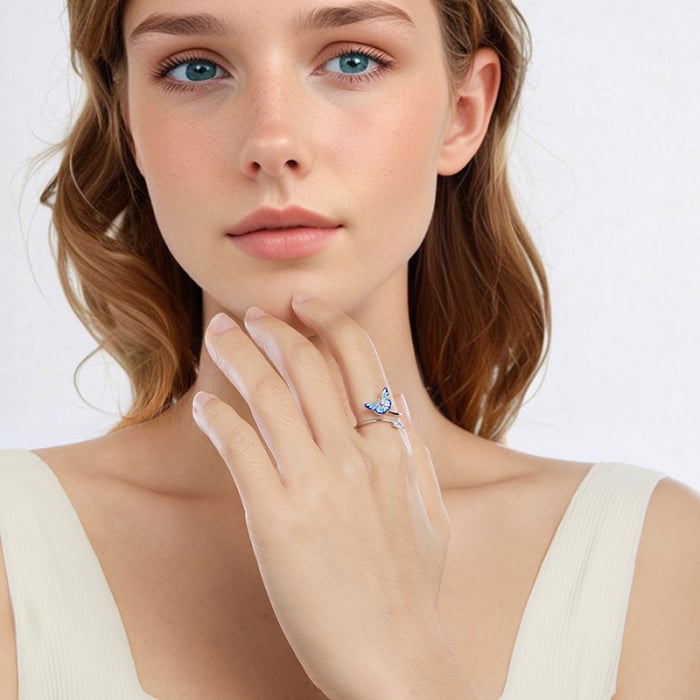 Inel argint reglabil cu fluturas albastru [4]