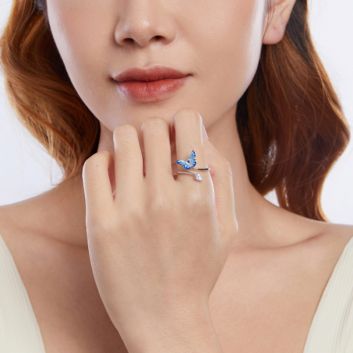Inel argint reglabil cu fluturas albastru [11]
