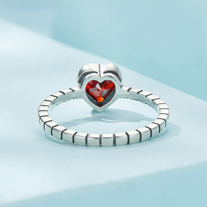 Inel argint  inima de burgundy [8]