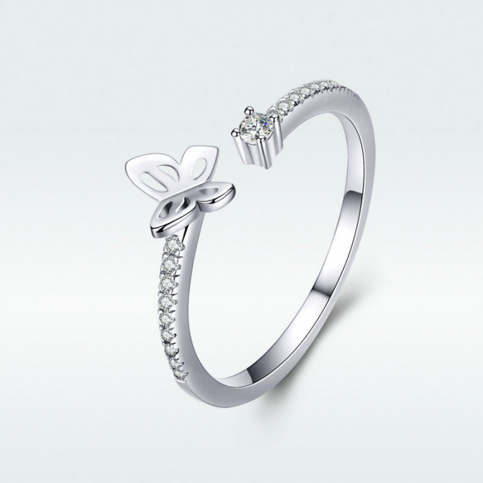 Inel argint reglabil cu fluturas placat cu rodiu [8]