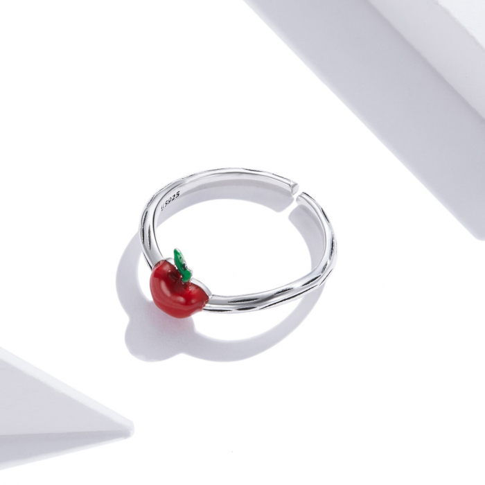 Inel argint reglabil cu mar rosu [4]