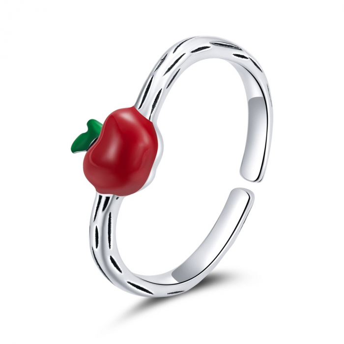 Inel argint reglabil cu mar rosu [2]