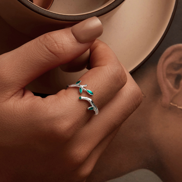 Inel argint reglabil frunze [7]