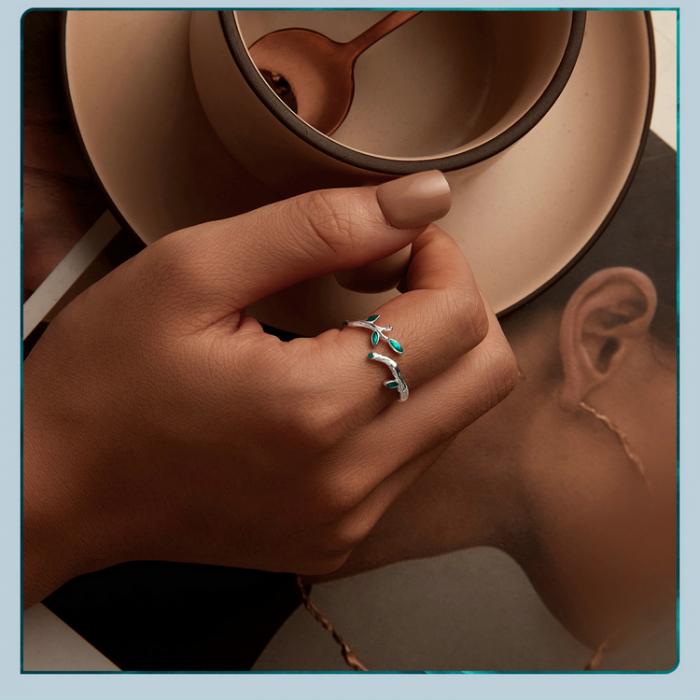 Inel argint reglabil frunze [12]