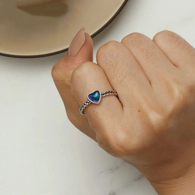 Inel argint reglabil rasucit cu inimioara mood stone [2]