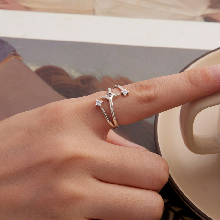 Inel argint triplu cu stelute [8]