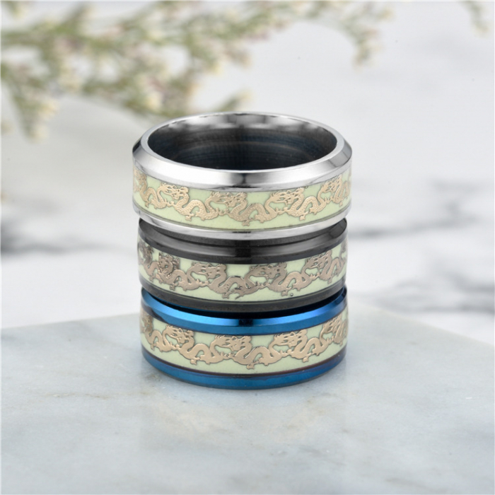 Inel fluorescent din inox negru cu Dragoni [4]