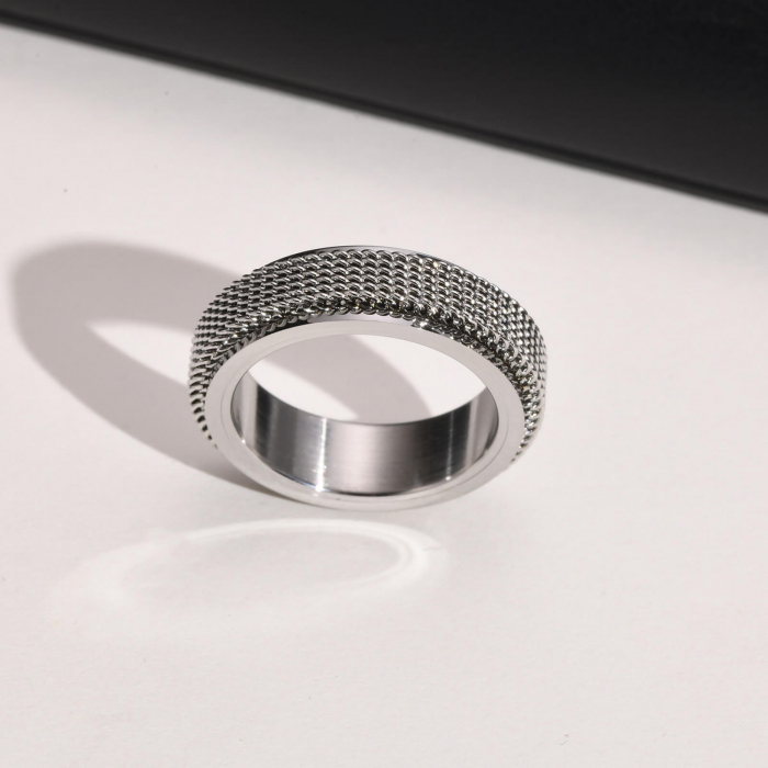 Inel inox antistres argintiu cu plasa rotativa [9]