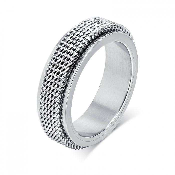 Inel inox antistres argintiu cu plasa rotativa [7]