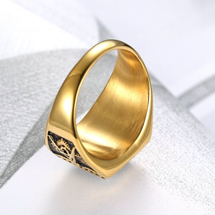 Inel inox auriu cu zirconiu negru The Grand Architect [4]