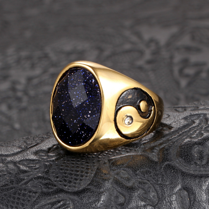 Inel inox auriu Yin si Yang cu zirconiu [3]