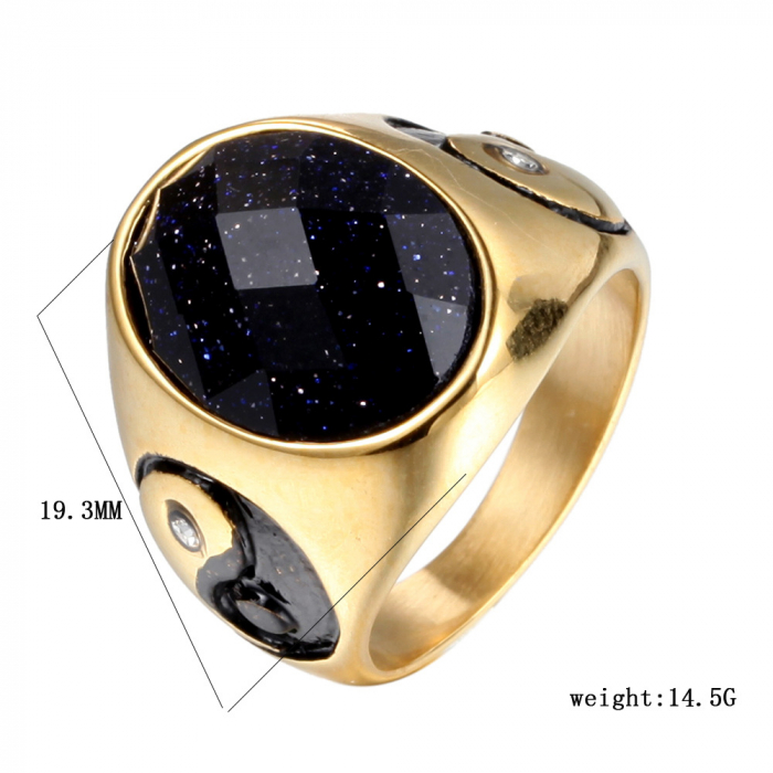 Inel inox auriu Yin si Yang cu zirconiu [2]