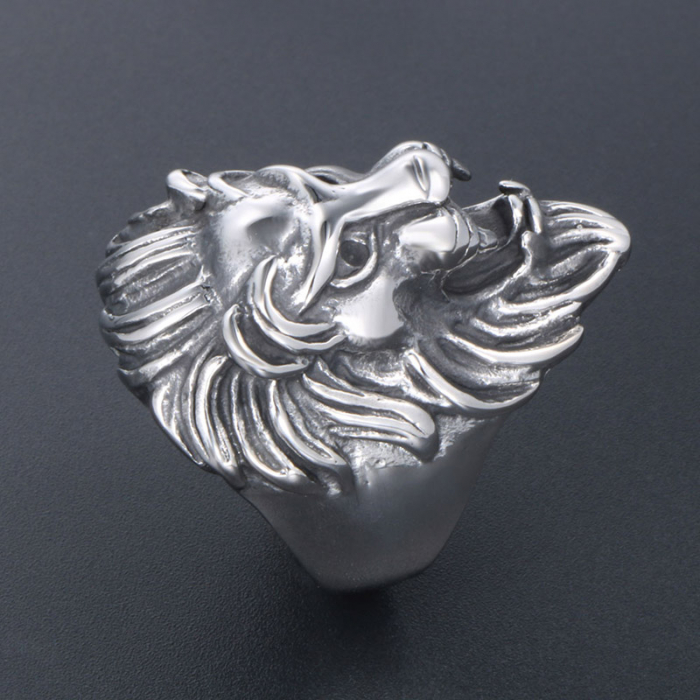 Inel inox biker cu cap de leu [4]
