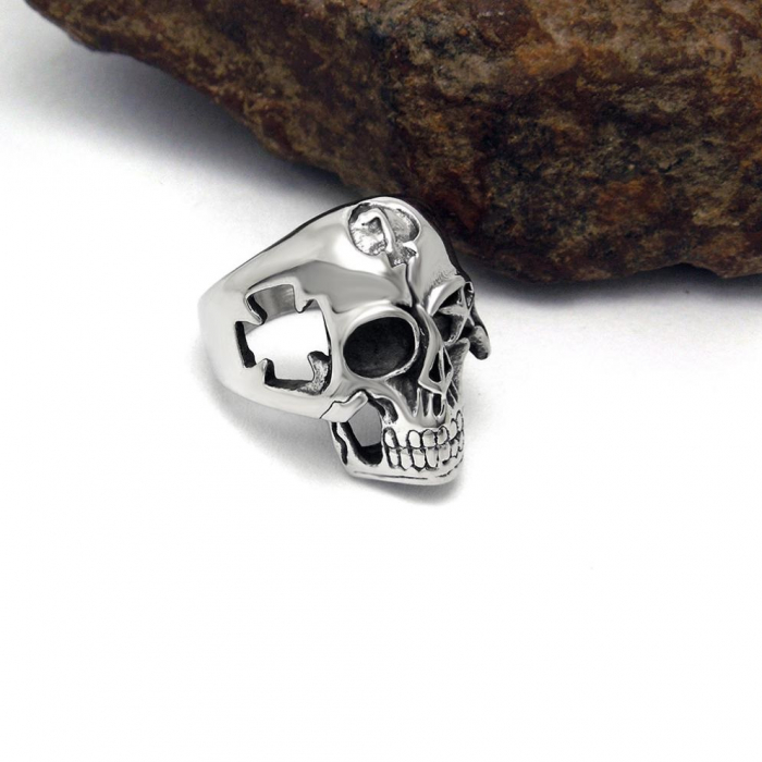 Inel inox biker cu craniu stilizat [2]