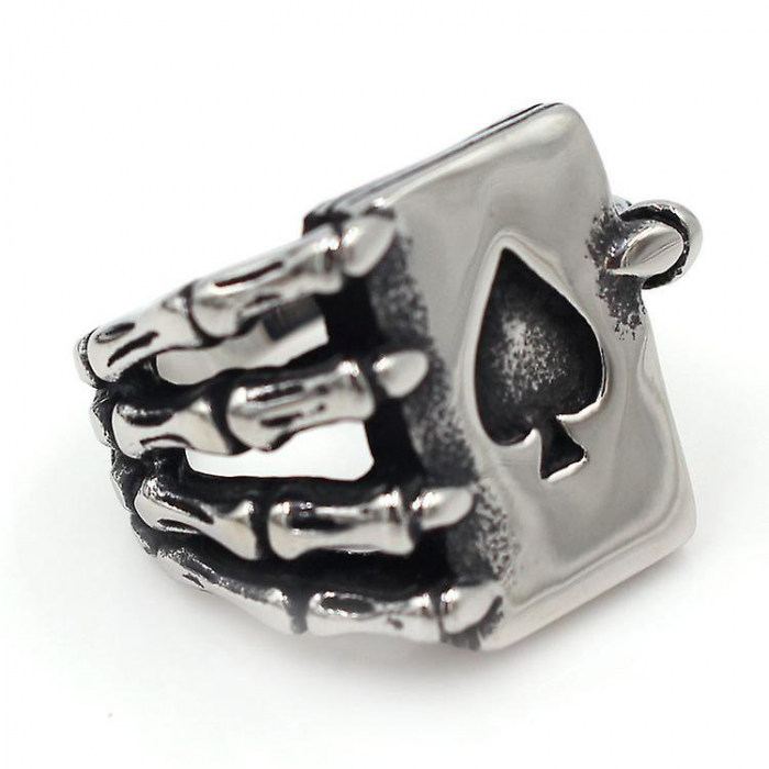 Inel inox biker gheare de dragon si as de pica [6]