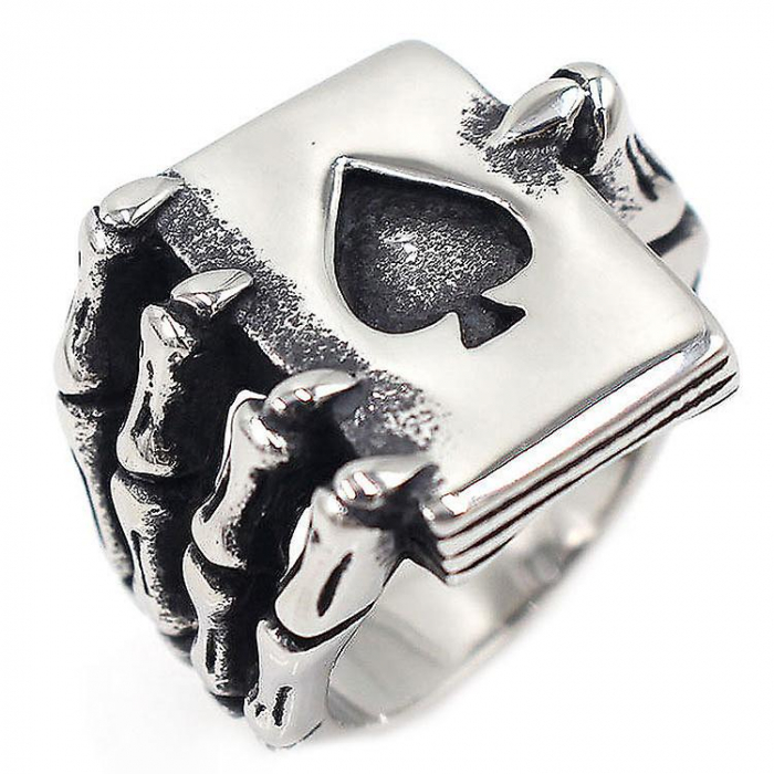 Inel inox biker gheare de dragon si as de pica [3]