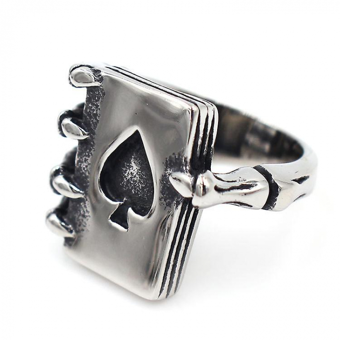 Inel inox biker gheare de dragon si as de pica [5]