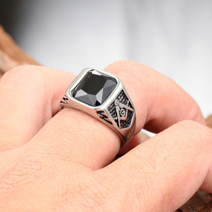 Inel inox cu zirconiu negru The Grand Architect [2]