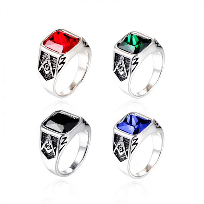 Inel inox cu zirconiu rosu The Grand Architect [3]
