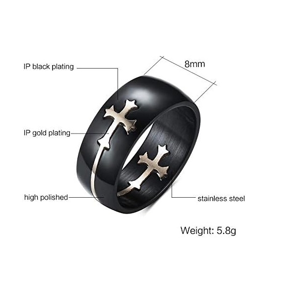 Inel inox negru cu cruce argintie [7]
