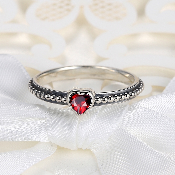 Inel placat cu argint cu inimioara rosie IST0003 [5]
