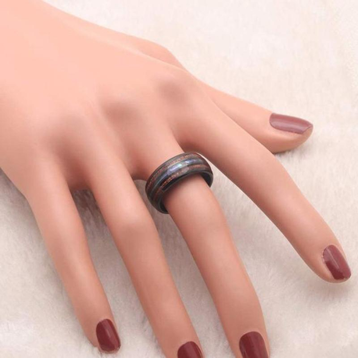 Inel inox cu insertie de Abalone si Lemn Hawaiian [9]