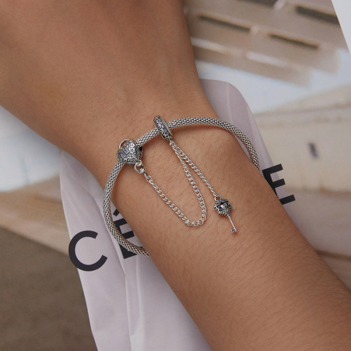 Lant de siguranta bratara cu lacat si cheie argint [6]