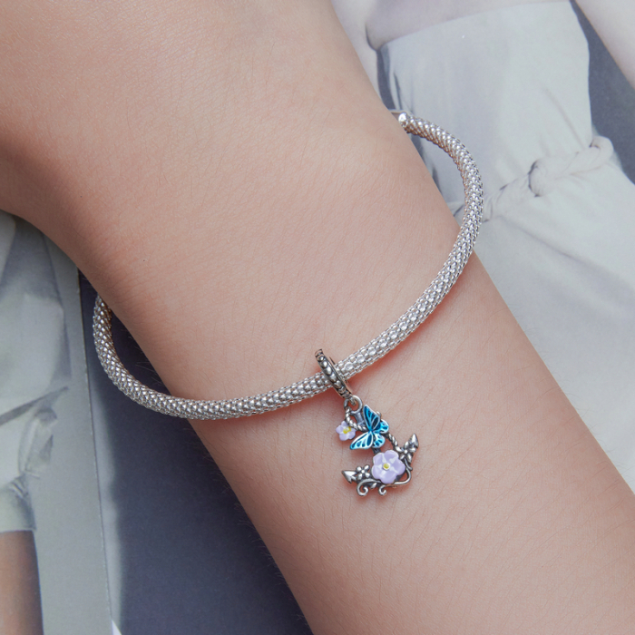 Pandantiv argint ancora cu flori si fluturasi [5]