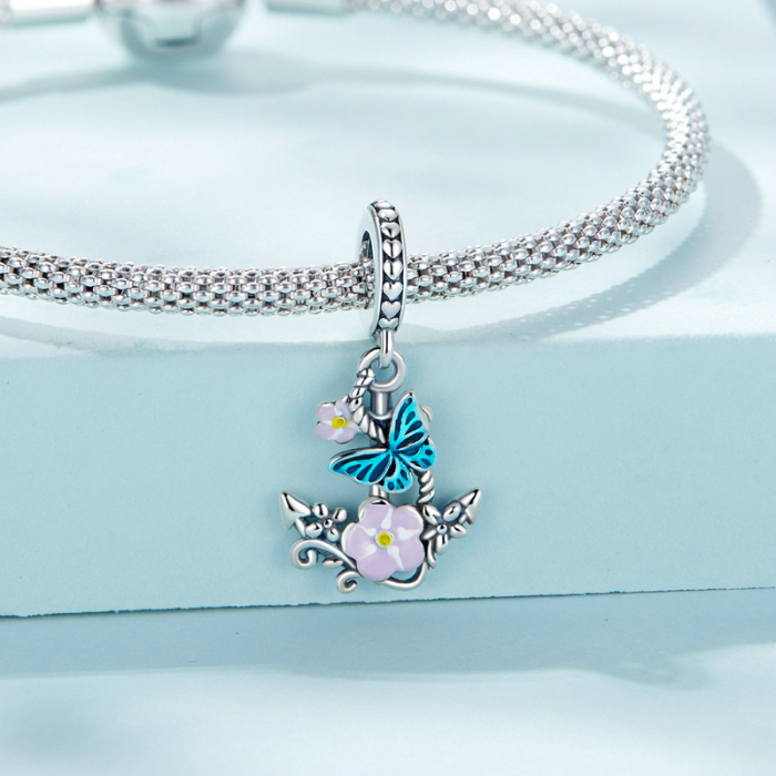 Pandantiv argint ancora cu flori si fluturasi [3]