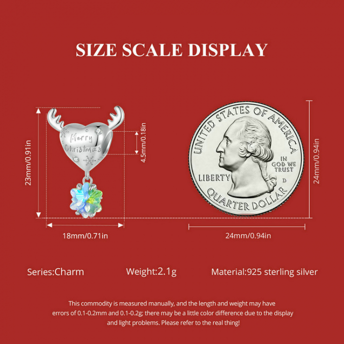 Pandantiv argint Christmas cu ren si fulg de nea [10]