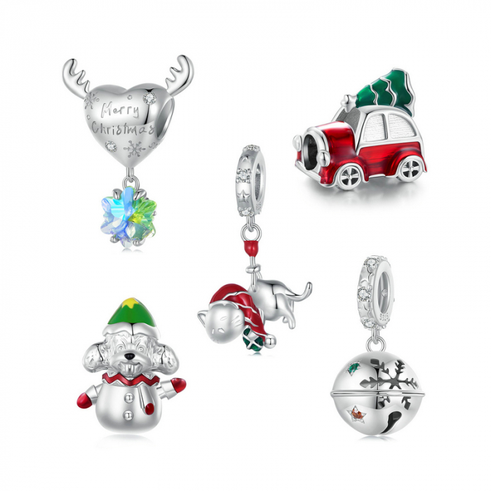 Pandantiv argint Christmas cu ren si fulg de nea [13]