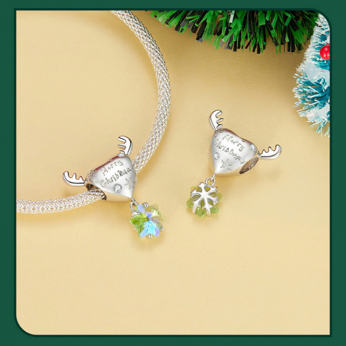 Pandantiv argint Christmas cu ren si fulg de nea [8]