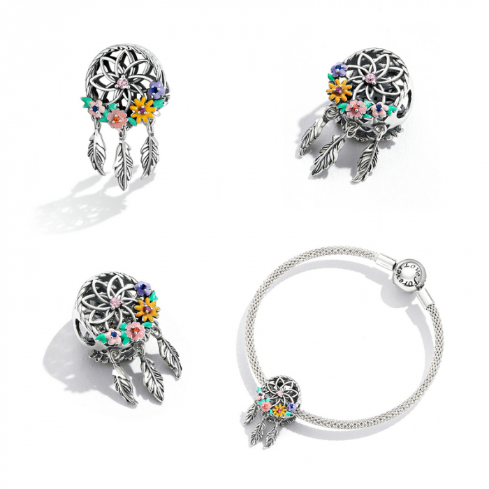 Pandantiv argint Dream Catcher cu flori colorate [6]