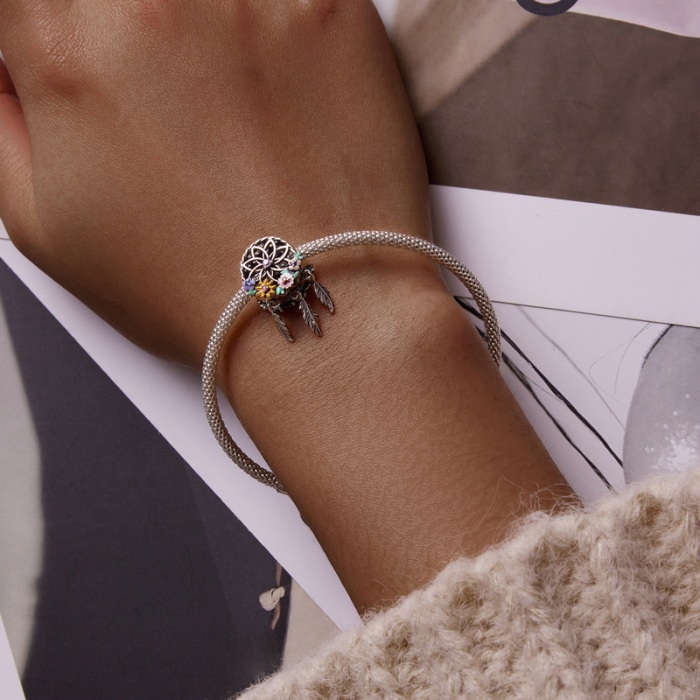 Pandantiv argint Dream Catcher cu flori colorate [5]