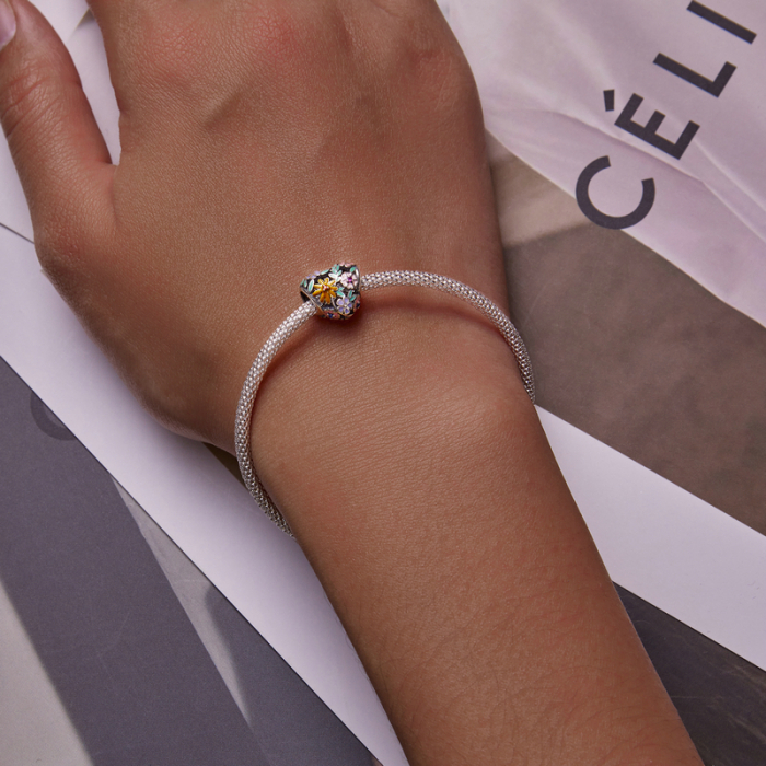 Pandantiv argint inima cu flori colorate [5]