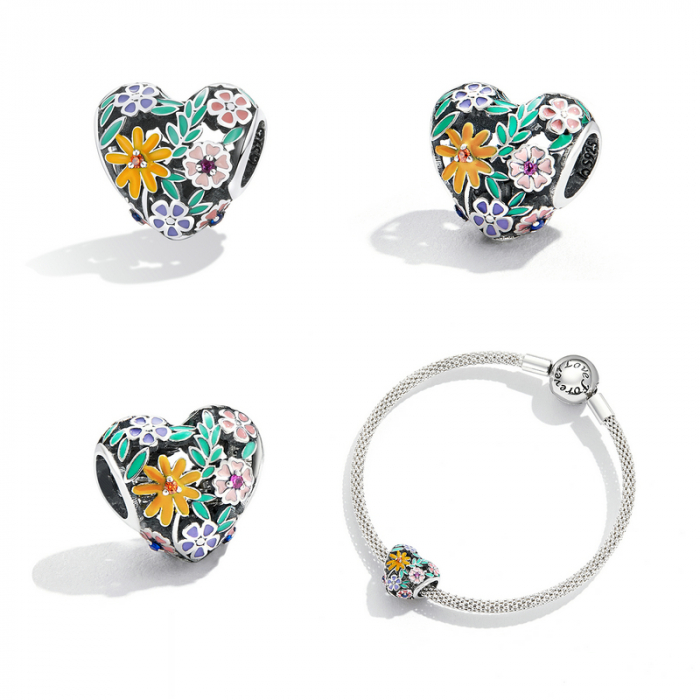 Pandantiv argint inima cu flori colorate [6]