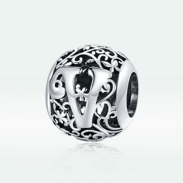 Pandantiv argint litera V floral [5]