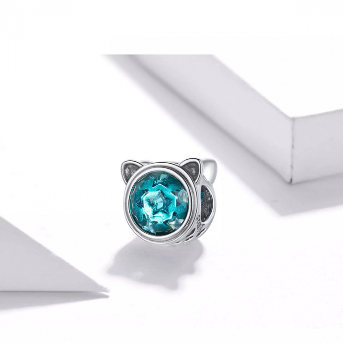 Talisman argint pisicuta cu zirconiu bleu [3]