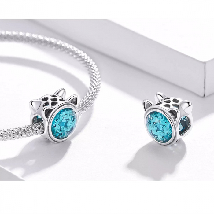 Talisman argint pisicuta cu zirconiu bleu [4]