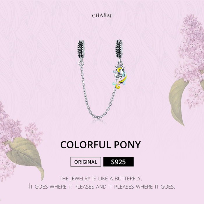 Pandantiv argint unicorn cu lant de siguranta pentru bratara [5]