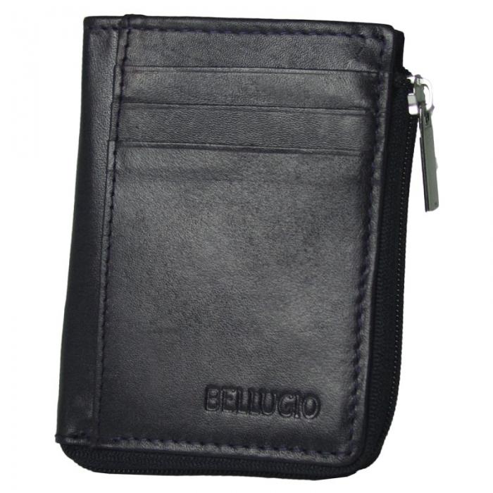 Portcard piele naturala Bellugio PCA31 Bleumarin cu fermoar (miniportofel) [2]