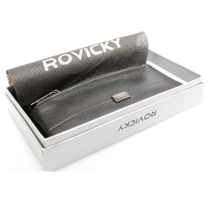 Portchei piele naturala cu 2 compartimente Rovicky, PCH300, Negru [5]