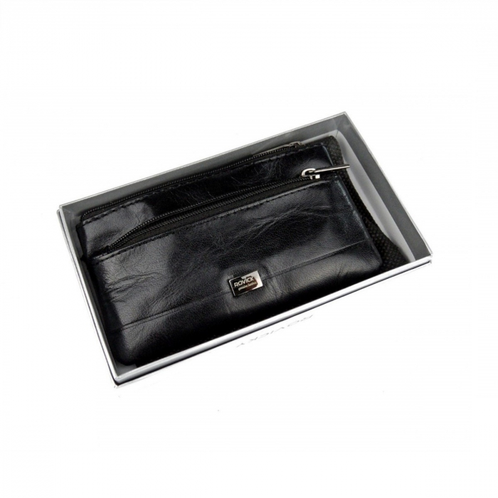 Portchei piele naturala cu 2 compartimente Rovicky, PCH300, Negru [9]